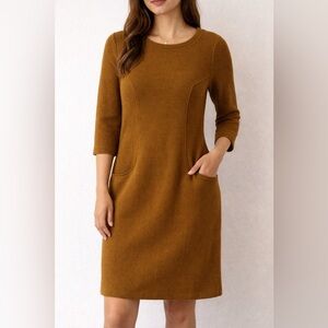 Boden Crewneck 3/4 Sleeve Mustard Brown Dress - Size 8 R